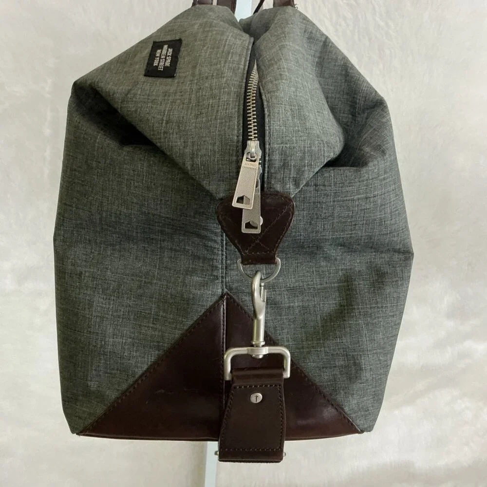 Jack Spade Tech Oxford Wing Gray Nylon Brown Leather Overnight Travel Duffel Bag